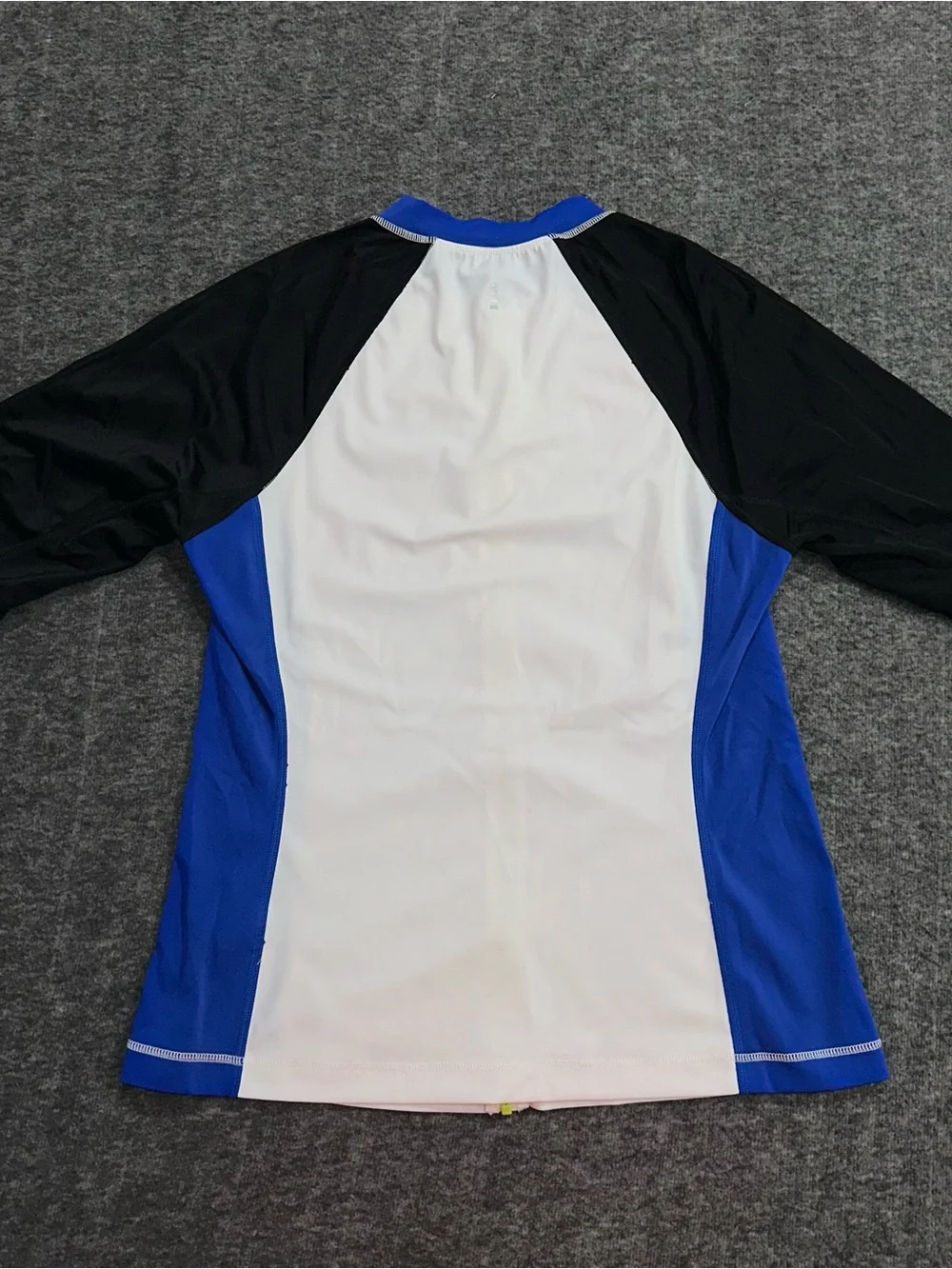 Lands' End Kids Medium 10-12 White Blue Rash Guard Swim Shirt UPF Zip Front